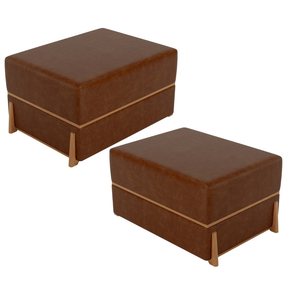 Kit 02 Puffs Decorativo Retangular Para Sala de Estar Domus L02 Couríssimo Marrom - Lyam Decor