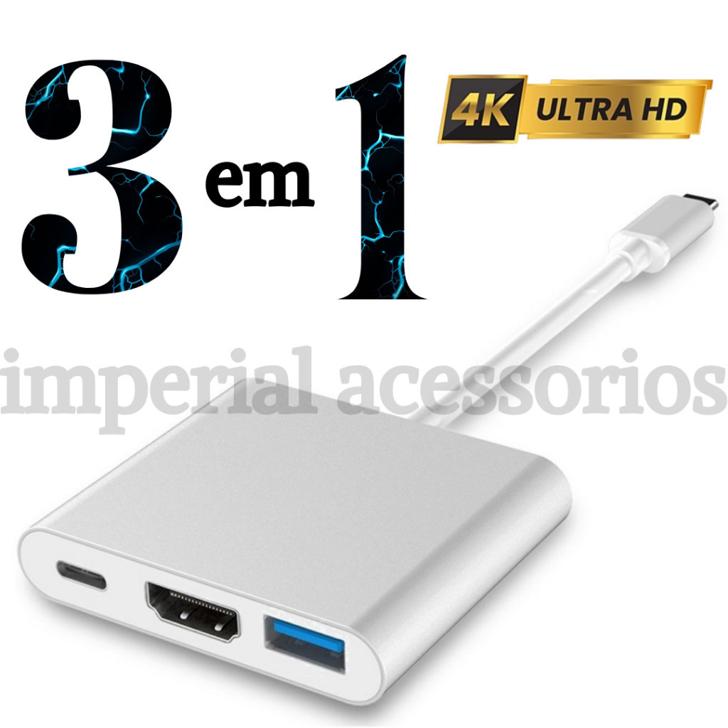 HUB 3 EM 1 Adaptador Tipo C Hdmi Usb Dex Compatível com S8 S9 S10 Note 8 9 10 Macbook em Oferta na Shopee