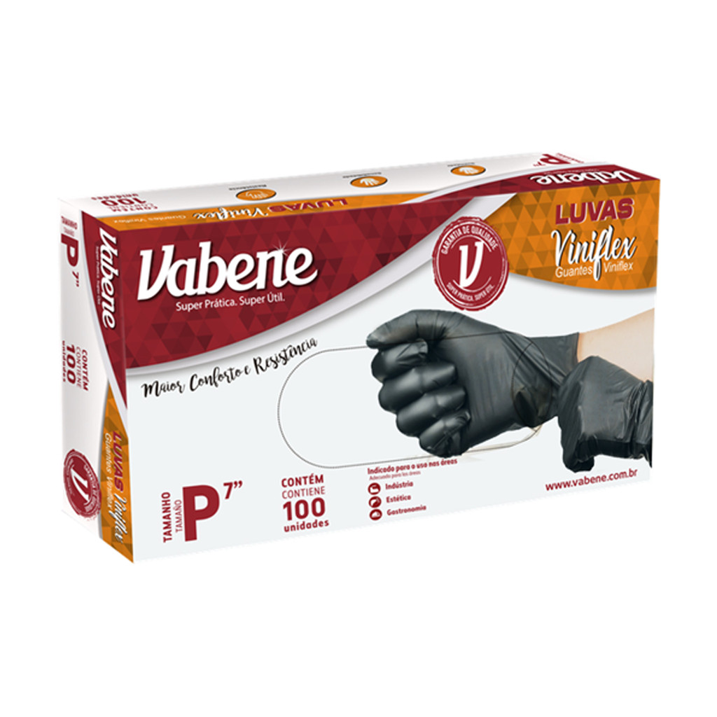 Luva Vinilflex sem Pó Preta Peq com 100 und Vabene em Oferta na Shopee