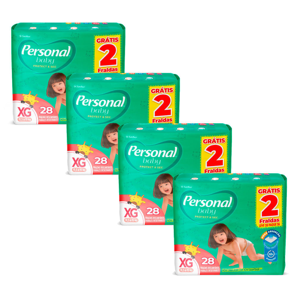 Kit 4 Fralda Personal Baby Protect & Sec Tamanho XG Leve 28 Pague 26 Fraldas Descartáveis em Oferta na Shopee