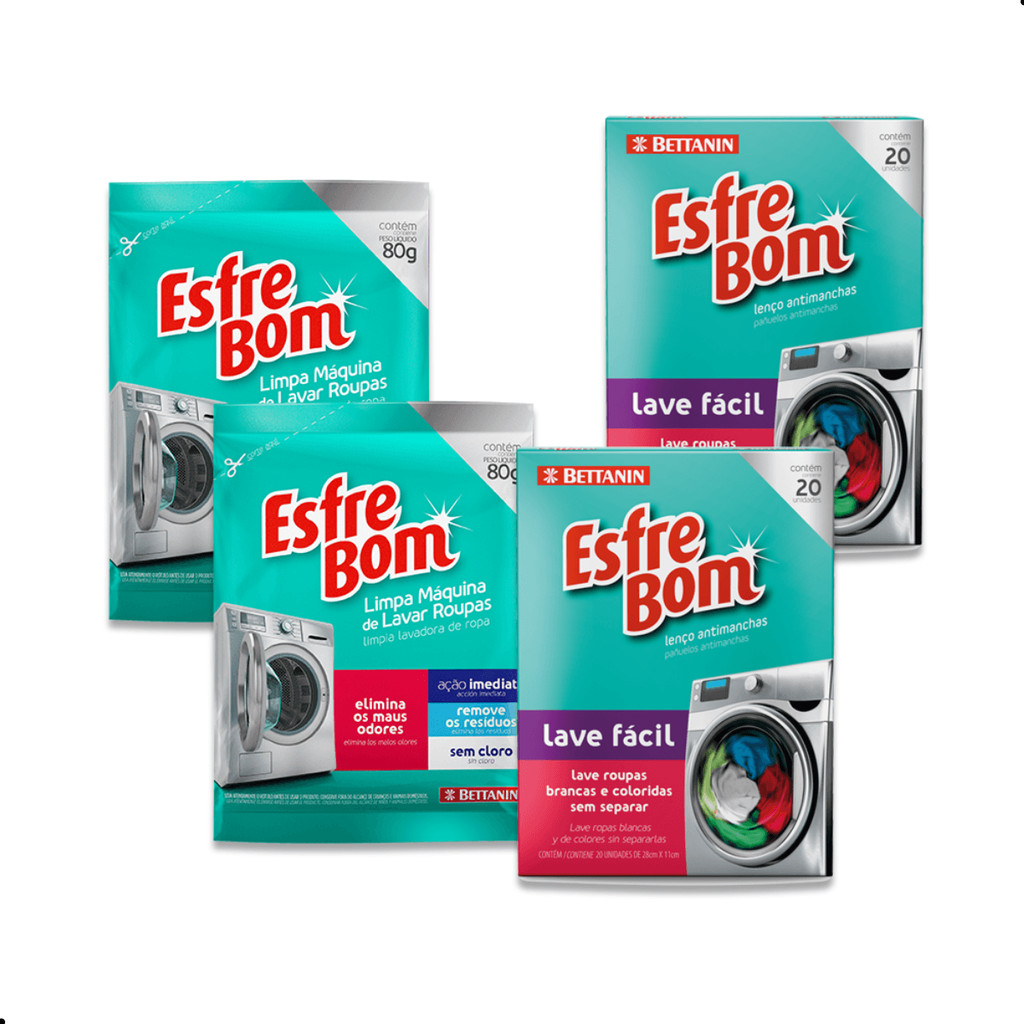 Kit 2 Limpa Máquinas de Lavar + 2 Lenços Antimanchas EsfreBom em Oferta na Shopee