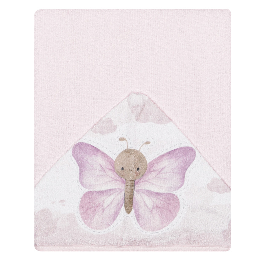 Toalha Com Capuz Papi Felpuda Forrada Estampa Borboleta