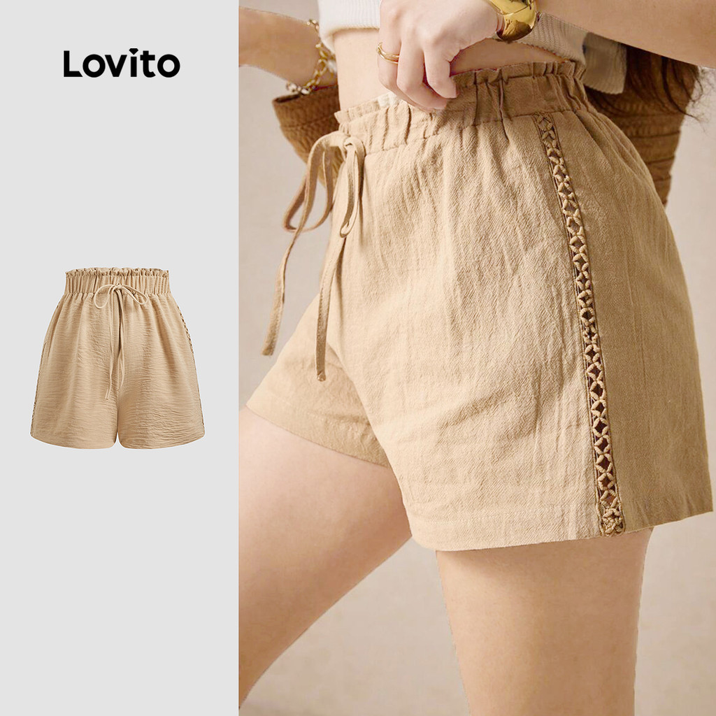 Lovito Curto Casual com acabamento em alface com trança lisa para mulheres L124AD218 em Oferta na Shopee