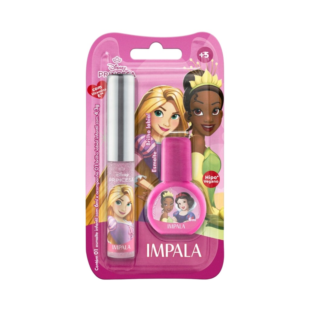 Kit Esmalte E Gloss Labial Princesas Disney Infantil Impala