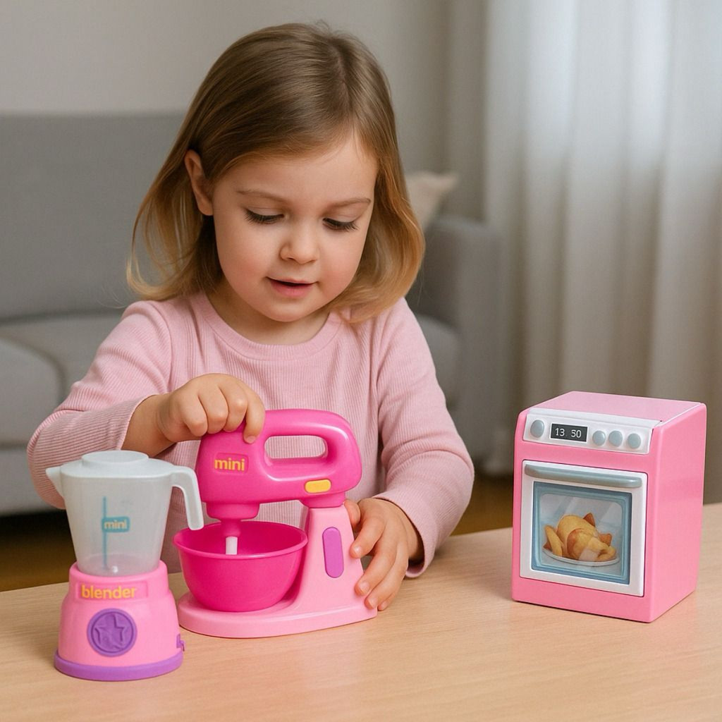 Kit Cozinha Infantil com 3 Brinquedos  01 Fogão, 01 Batedeira e 01 Liquidificador Faz de Conta