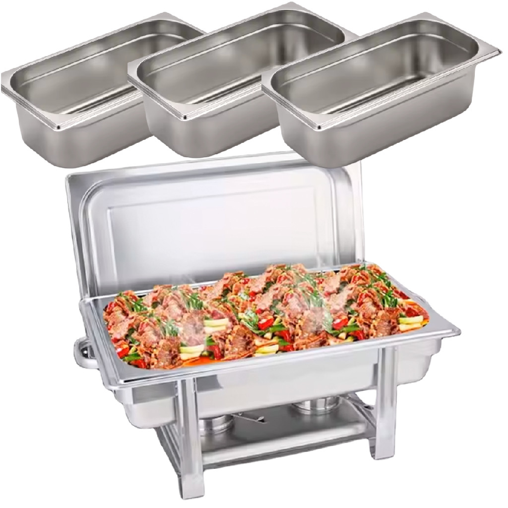 Kit Rechaud Cuba 1/1 Com Tampa Removível Inox e 3 Cubas 1/3