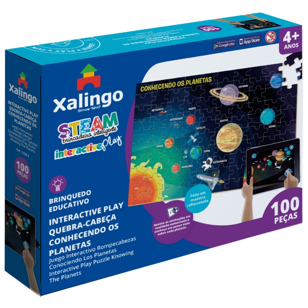 QUEBRA CABEÇA CONHECENDO OS PLANETAS 100 PEÇAS MADEIRA REFLORESTADA XALINGO APP INTERATIVO JOGO SOL em Oferta na Shopee