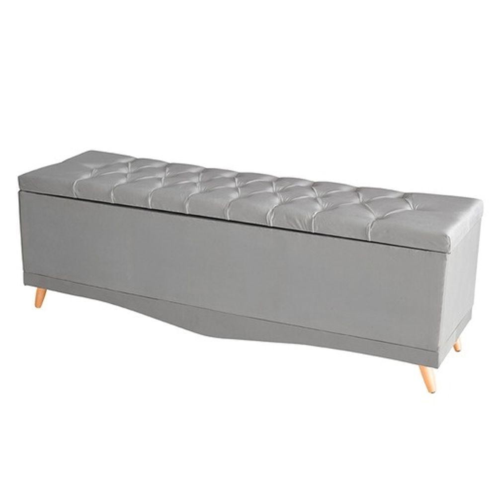 Recamier Calçadeira Baú Barcelona King 195 Cm Botão Encapados Pés Palito Suede Prata Do Lar Móveis