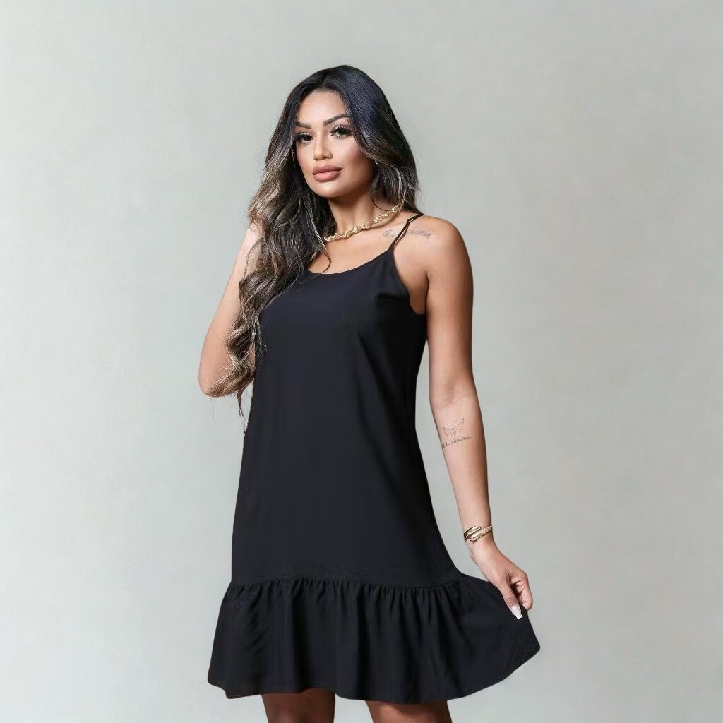 Vestido Feminino Alcinha Soltinho Moda Blogueira Tecido Verão Viscolinho Fresquinho e Estiloso Com Alça Regulavel