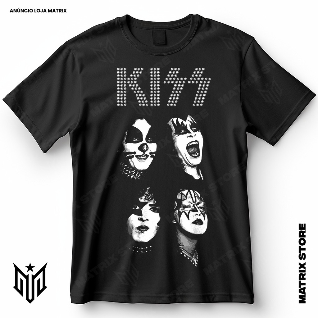 Camisa Banda Kiss Integrantes Heavy Metal Blusa Camiseta de Rock 100% Algodão em Oferta na Shopee