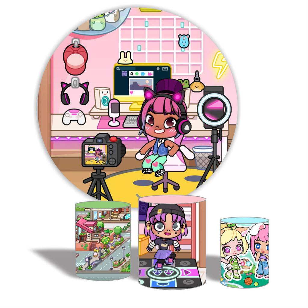Kit Painel Redondo Cilindros Festa Avatar World Gamer