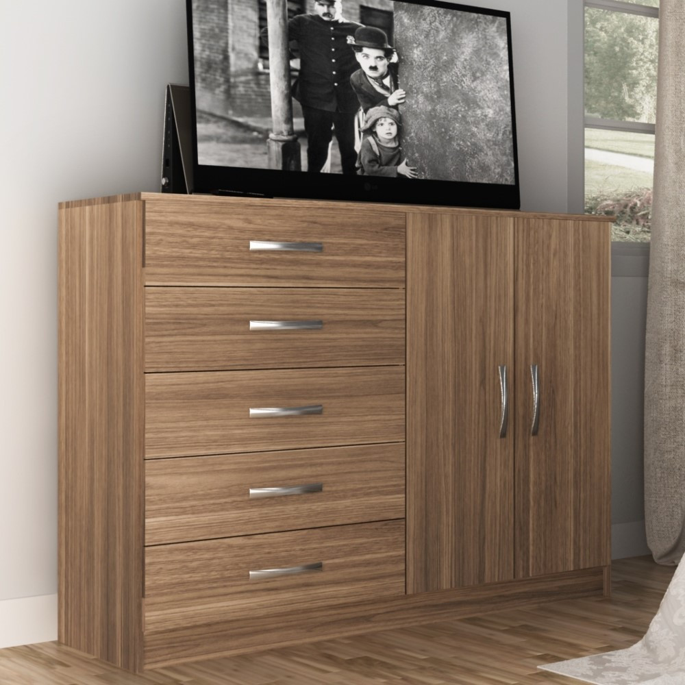 Cômoda 5 Gavetas 2 Portas CP25 Evidência Móveis em Oferta na Shopee