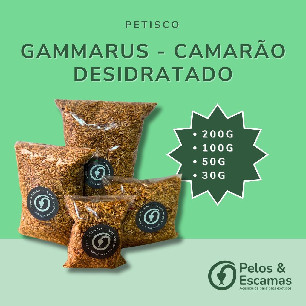 Gammarus - Camarão - Desidratado (Petisco para roedores, aves, anfíbios, peixes)