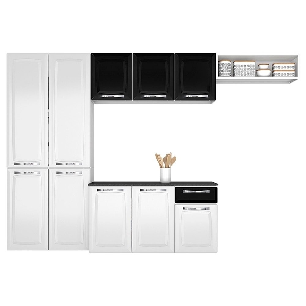 Cozinha Completa Itatiaia Amanda 2023 | 1 Gaveta, 10 Portas, Branco/Preto em Oferta na Shopee