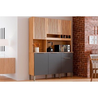 Kit de Cozinha Compacta Moscato 6 Portas e 1 Gaveta 197x151cm Amendoa/Chumbo - Ronipa em Oferta na Shopee