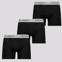 Kit 3 Cuecas Boxer Lupo Basic Algodão Com Elastano Preta