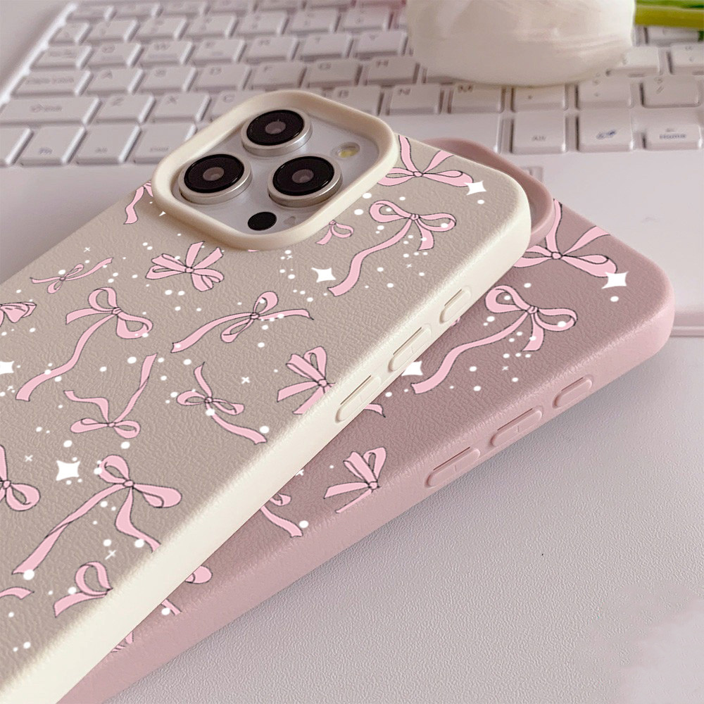 Estrela Rosa Arco Caso Para iPhone 16 15 14 13 12 11 Pro Max Plus XR X XS Textura De Couro Pele Sentir Macio - detalhe