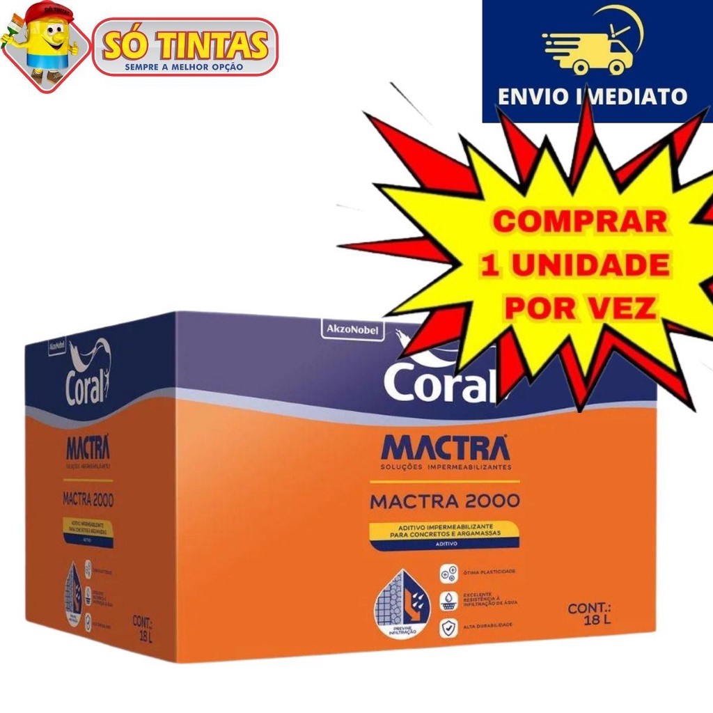 Mactra 2000 Impermeabilizante P/ Concreto e Argamassa 18 Litros – Mactra Coral em Oferta na Shopee