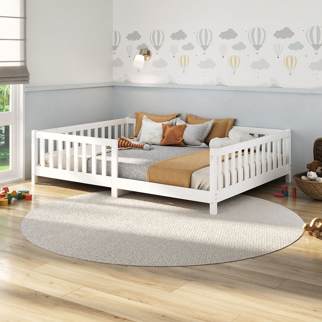 Cama Casal Infantil Grade Montessori Madeira Chão Branco Eva em Oferta na Shopee