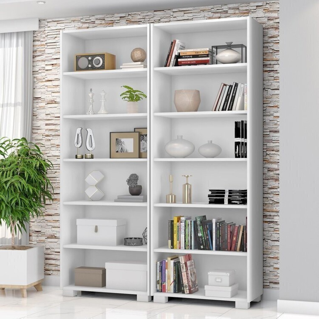 Kit 2 Estantes para Livros 5 Prateleiras 188cmx121m Office Branco TX