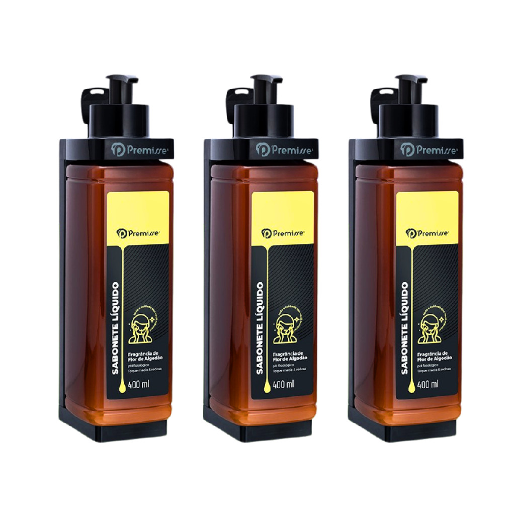 Kit 3 Dispenser Suporte Parede Porta Sabonete Líquido Pele Banheiro Box Chuveiro Banho Hotel Pousada Clínica Higiene