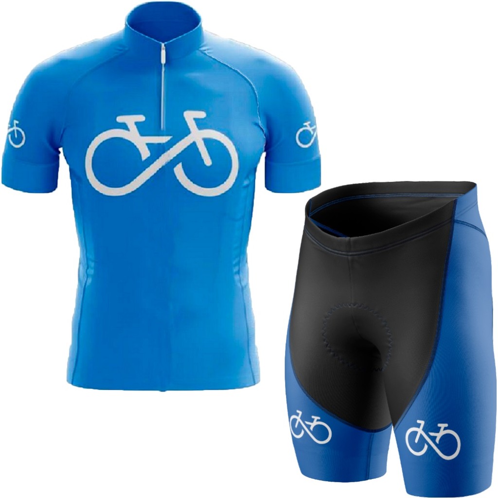 Conjunto Ciclismo Camisa Manga Curta e Bermuda Bike Forever Azul Uv Mtb