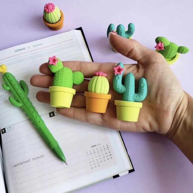 Kit 3 Borracha Cactus / Cactus / Papelaria / Cactos Fofa / Material Escolar - Tilibra