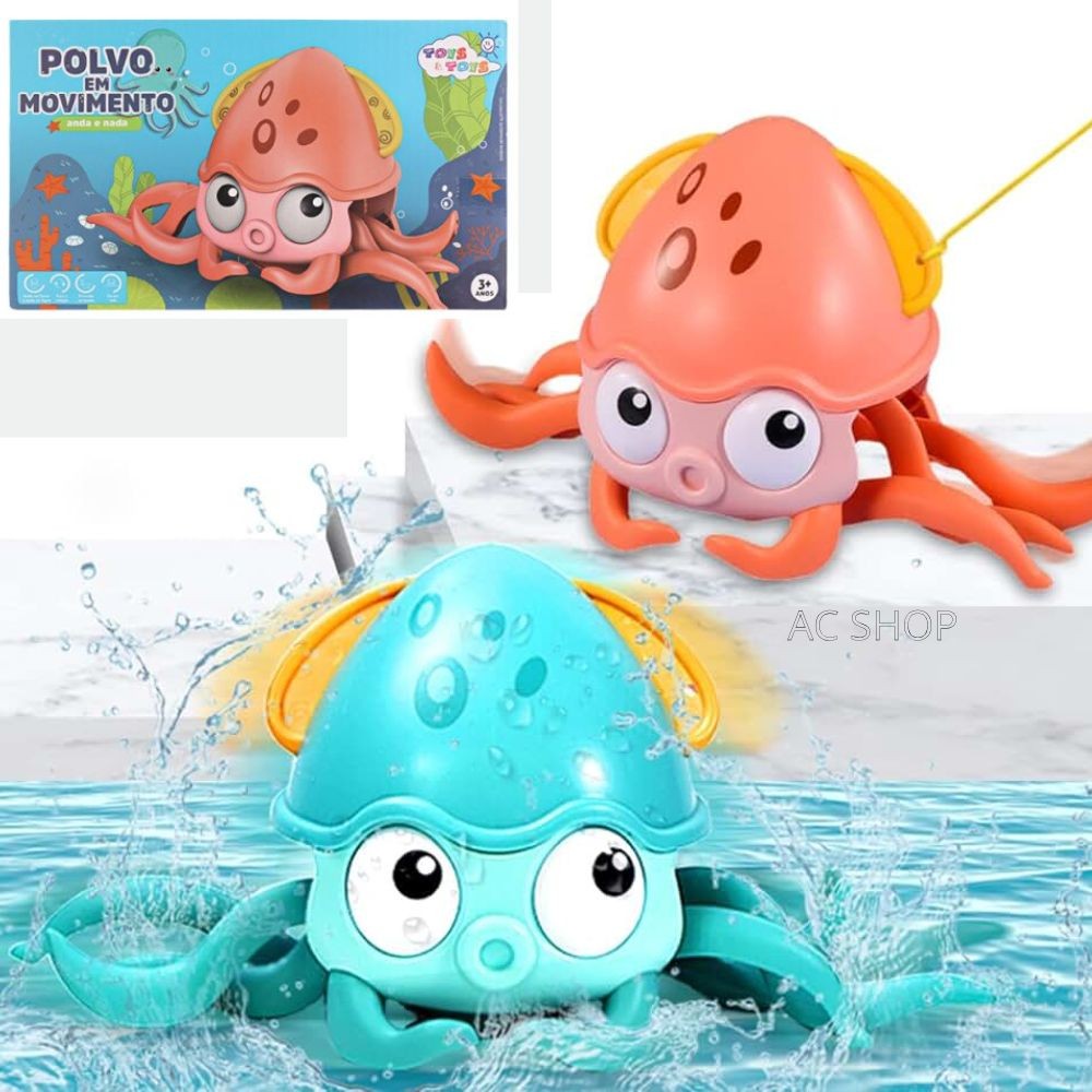 POLVO DIVERTIDO COM MOVIMENTO 2 EM 1 BRINQUEDO INFANTIL PARA ÁGUA E CHÃO PISCINA BRINCADEIRA BEBÊ CRIANÇA INTERATIVO FUJ