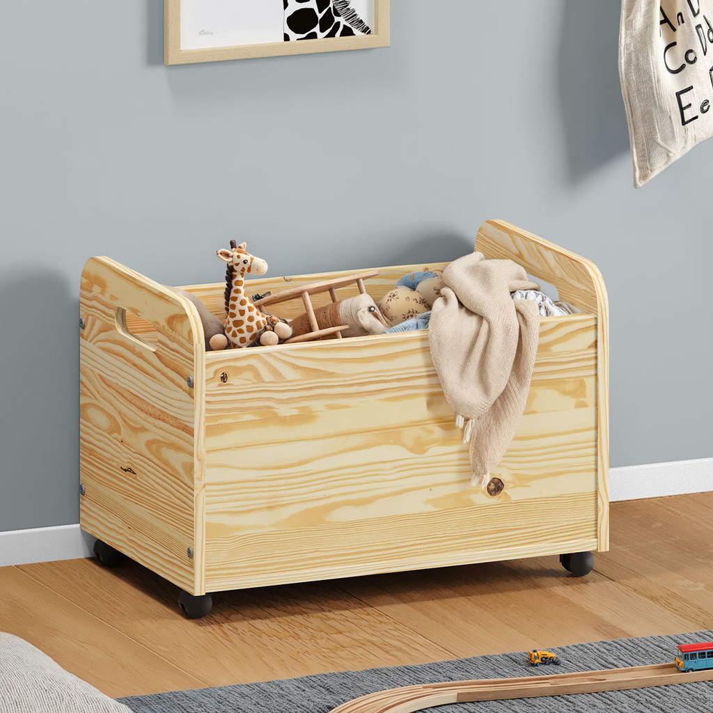 Baú de Brinquedos Organizador Rodinhas Quarto infantil Benjamin Natural - Mom & Baby