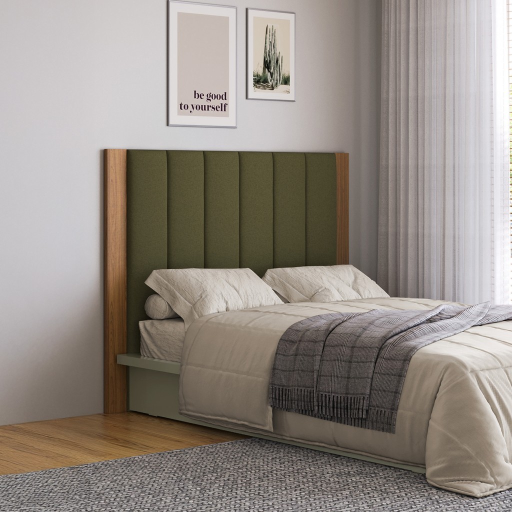 Cabeceira Estofada Casal Reta Basic J25 Freijó/Verde - Dalla Costa em Oferta na Shopee