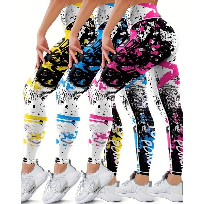 Kit 3 Calça Legging Feminina Estampada Cintura Alta Suplex Leg Academia Fitness Cós Alto