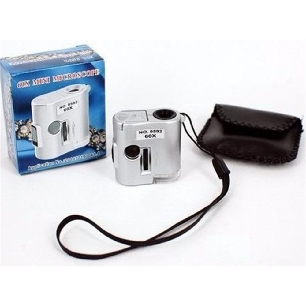 MINI MICROSCOPIO LUPA 60X BOLSO LED E ULTRAVIOLETA CONTA FIOS RELOJOEIRO JOALHEIRO COM CAPA