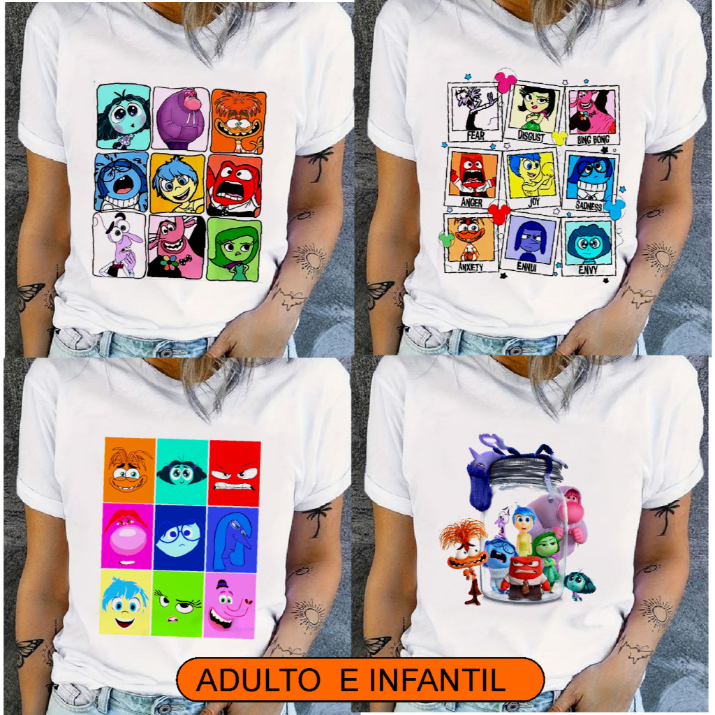 camiseta divertidamente, blusa divertida mente 2 filme, personagens alegria tristeza, plus size