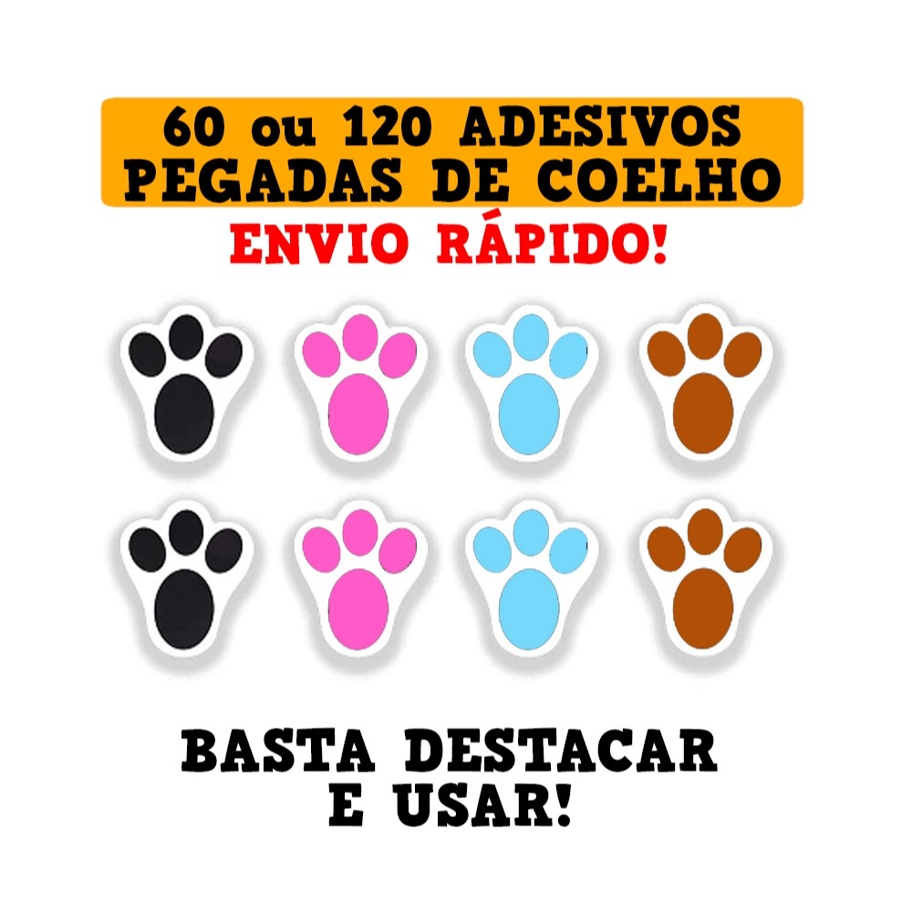 kit 120 Adesivos de pegadas de coelho - patinhas de coelho - adesivo divertido de pascoa