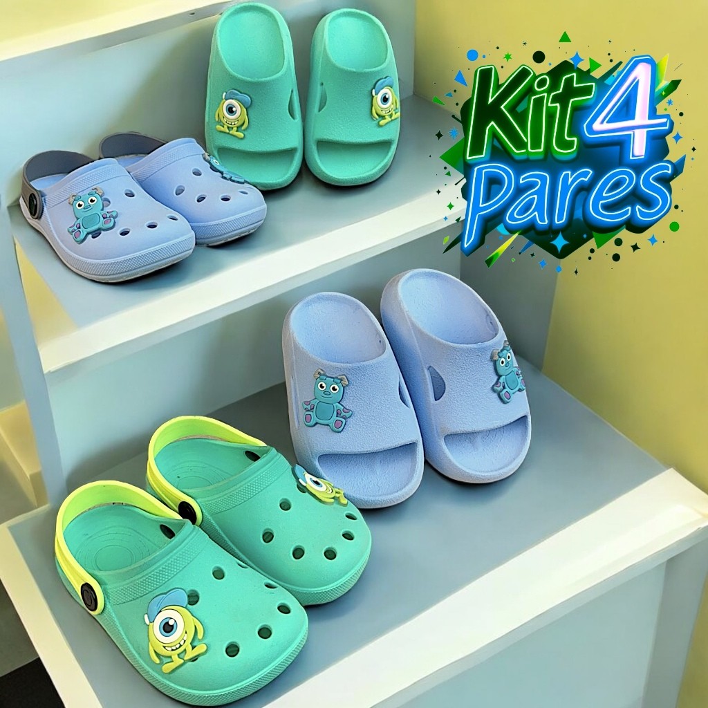 Kit 4 pares sandália babuche infantil