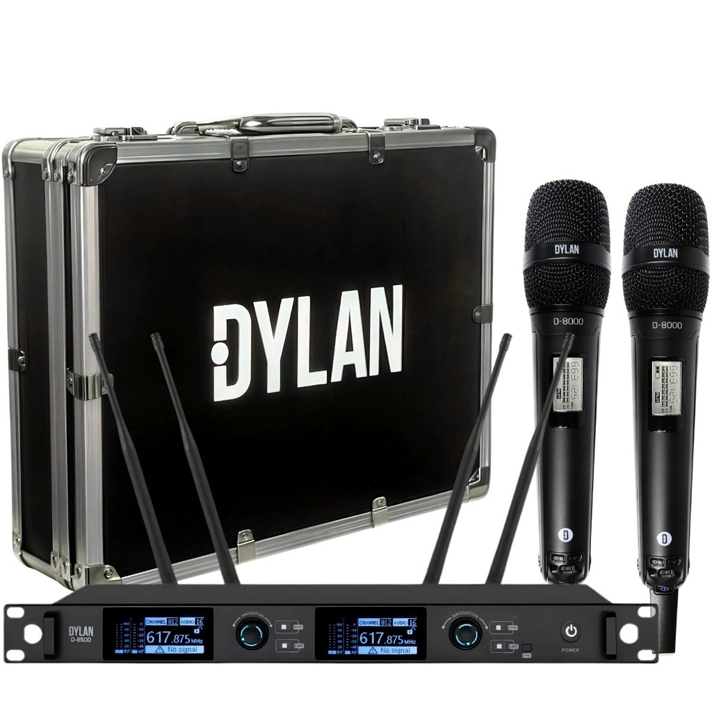 Microfone Sem Fio Duplo Dylan D-8500s Dinâmico UHF Preto