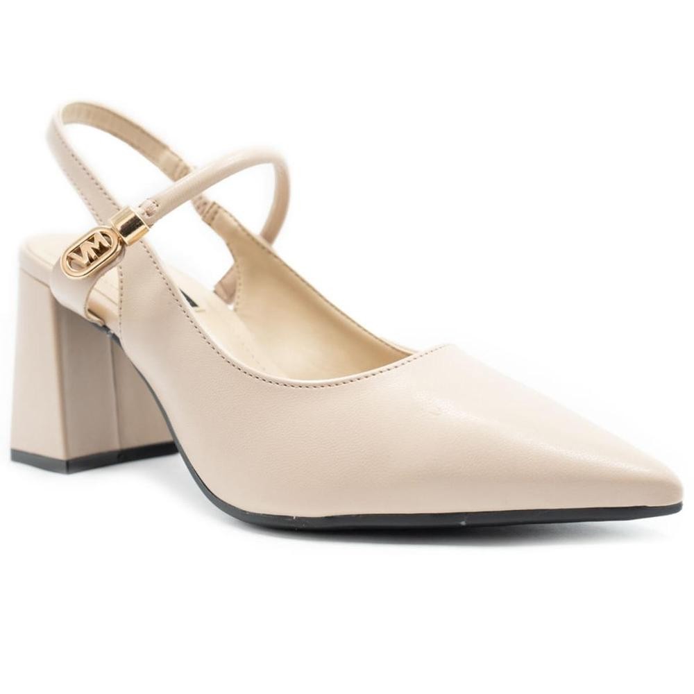 Scarpin Via Marte Salto Bloco Detalhe Feminino - Creme