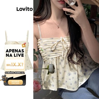 (LIVE STREAM SALE) Lovito Regata feminina Boho Ditsy floral com renda e franzido L95ED132 em Oferta na Shopee