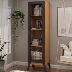 Estante Livros Genialflex Malta 1 Pt de Vidro Preto Cinamomo