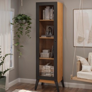 Estante Livros Genialflex Malta 1 Pt de Vidro Preto Cinamomo em Oferta na Shopee