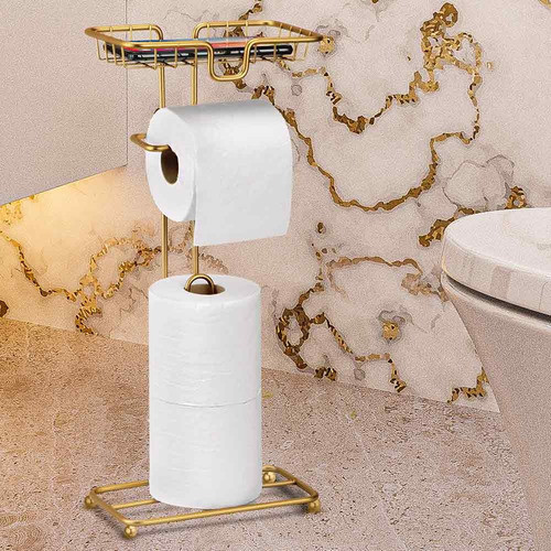 Porta Papel Higiênico  Dispenser Porta Celular Banheiro Dourado - detalhe
