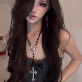 Colares Góticos Com Cruz De Morcego Para Mulheres , Colar Longo Preto Contas , Acessórios De Moda em Oferta na Shopee