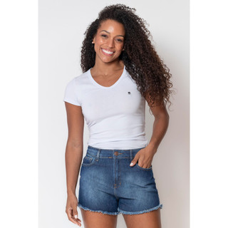 Camiseta Feminina Decote v Polo Wear Branco em Oferta na Shopee