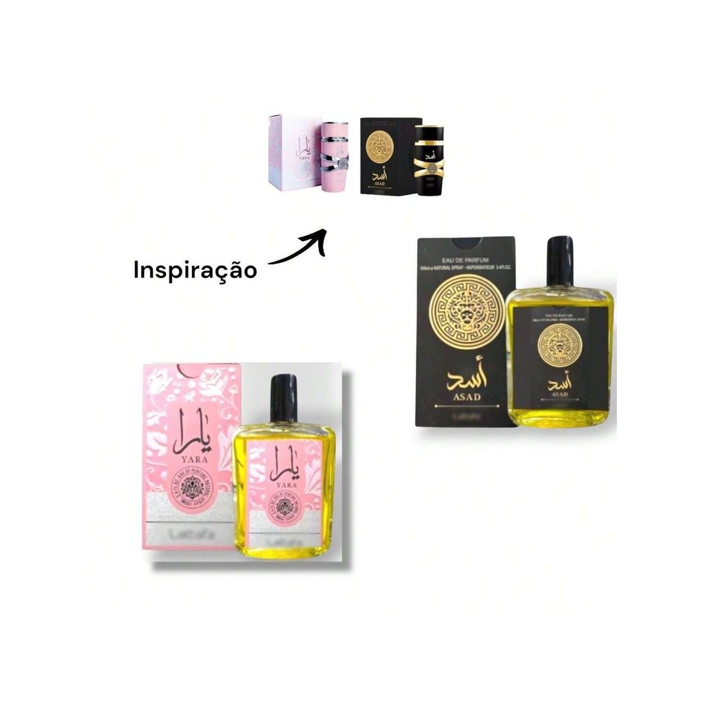 Kit 2 Perfumes Árabes YARA + ASAD 100ml Perfume Feminino Perfume Masculino