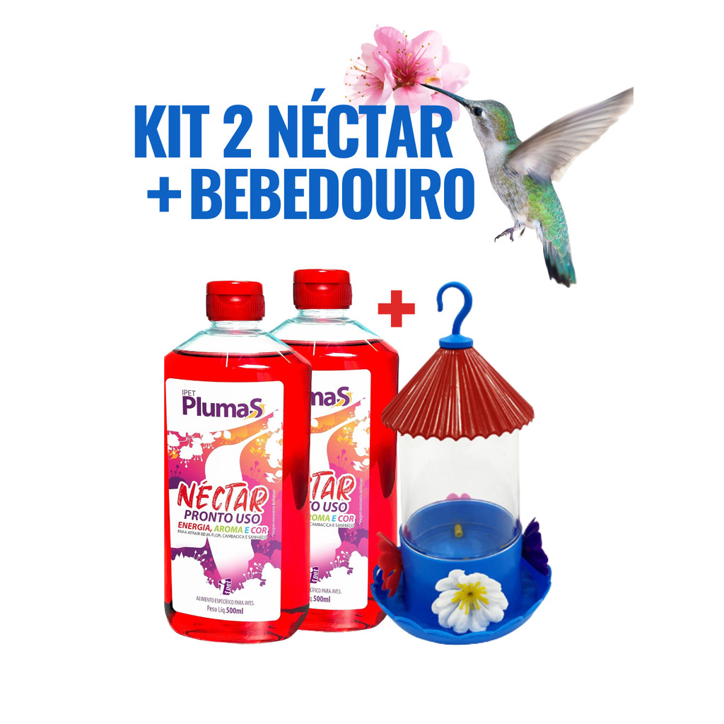 Kit 2 Néctar para beija-flor Pronto Uso + Bebedouro 250ml para Jardim