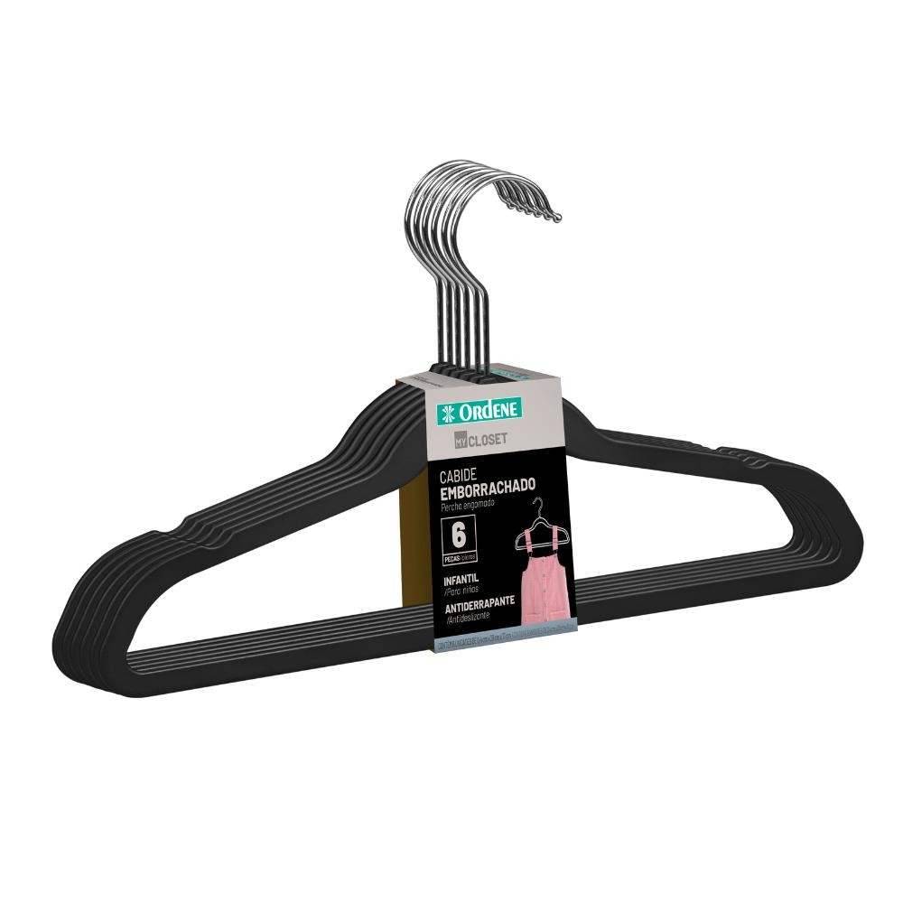 Cabide Emborrachado Infantil Preto 28cm My Closet Ordene 6 Unidades - Home & Living