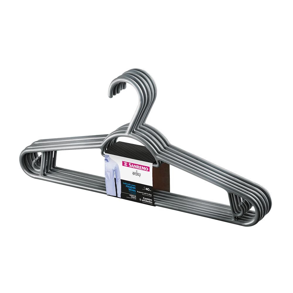 Cabide Plástico Adulto Pendura Mais Cinza 40cm Easy Sanremo Leve 6 Pague 5 - Home & Living