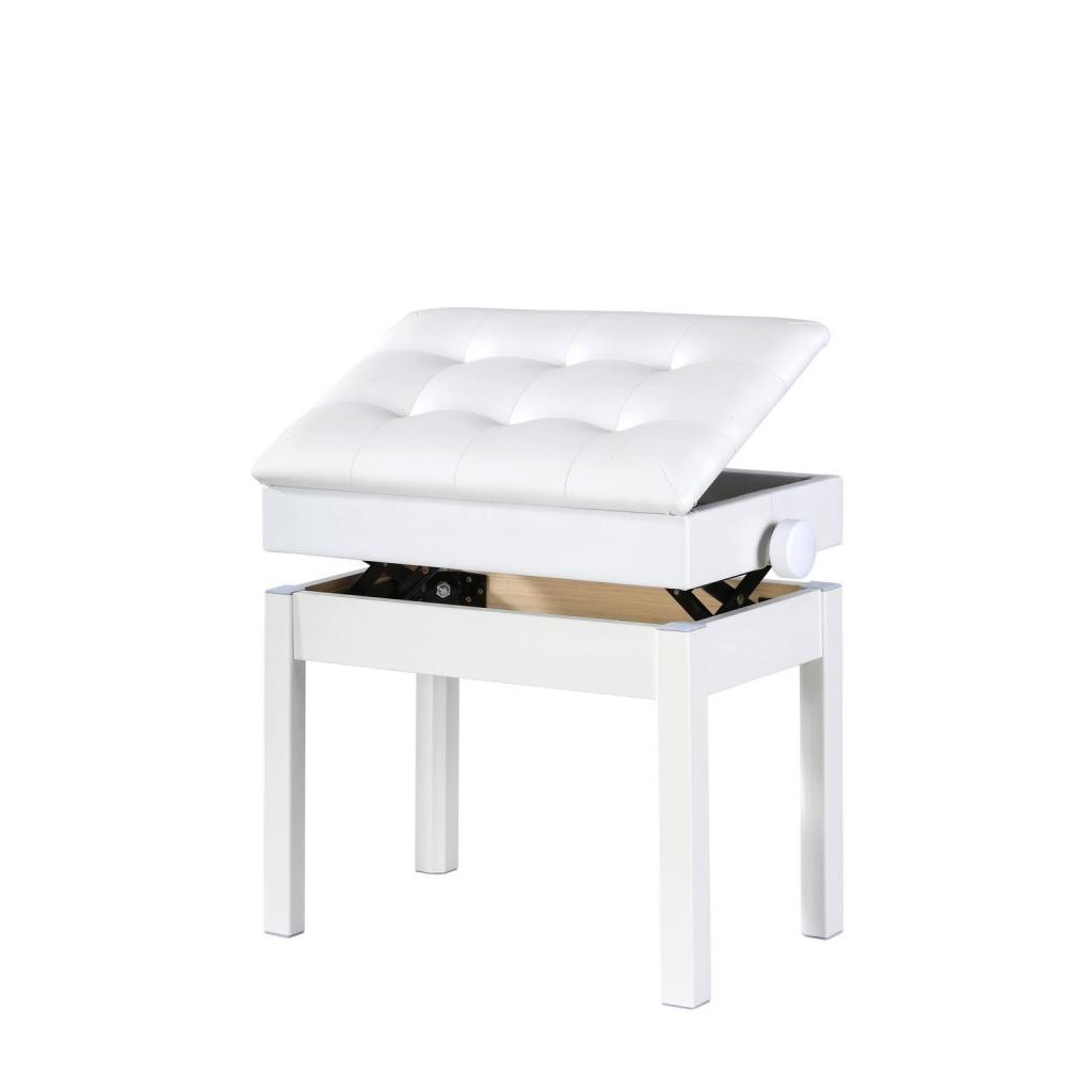 Banqueta Branca, Banco p/ Piano, Teclado, c/ Ajuste Altura, Baú - Assento: 55 x 34 cm