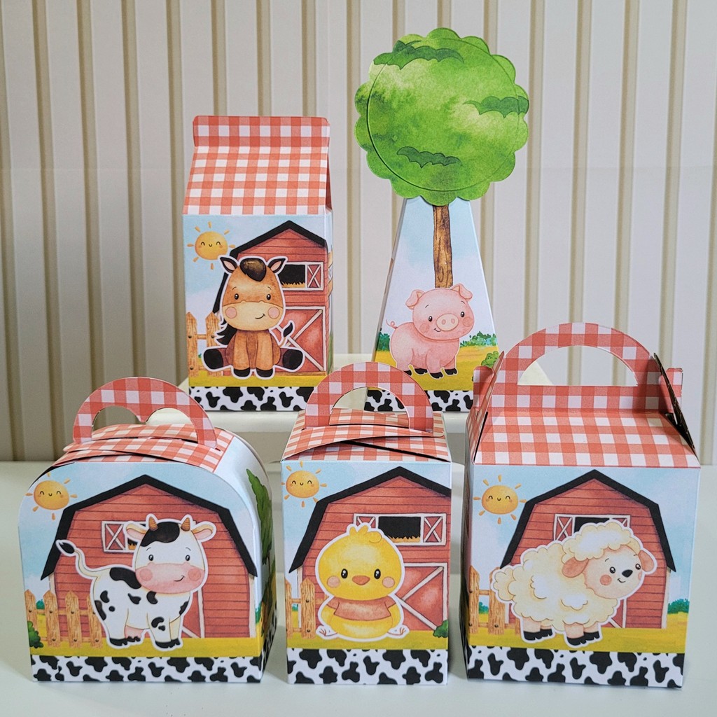 Kit Festa Fazendinha Vermelha Pegue Monte Caixinha Lembrancinha Menino Não Personalizado 1 Ano Pronta Entrega