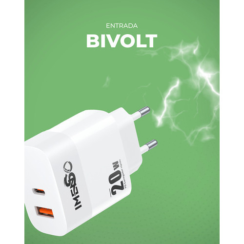 Detalhes do Carregador Imenso Original 20w Turbo C/ 2 Saídas Type-c/usb-a Bivolt
